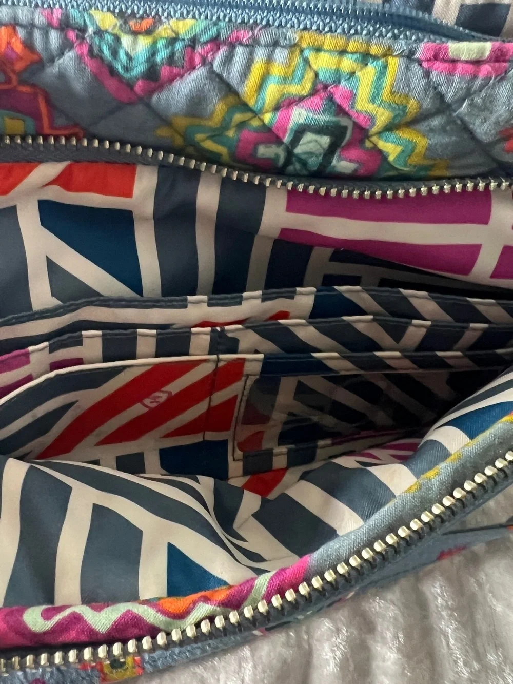 Vera Bradley Teal Quilted Crossbody with Multicolor Geometric Print